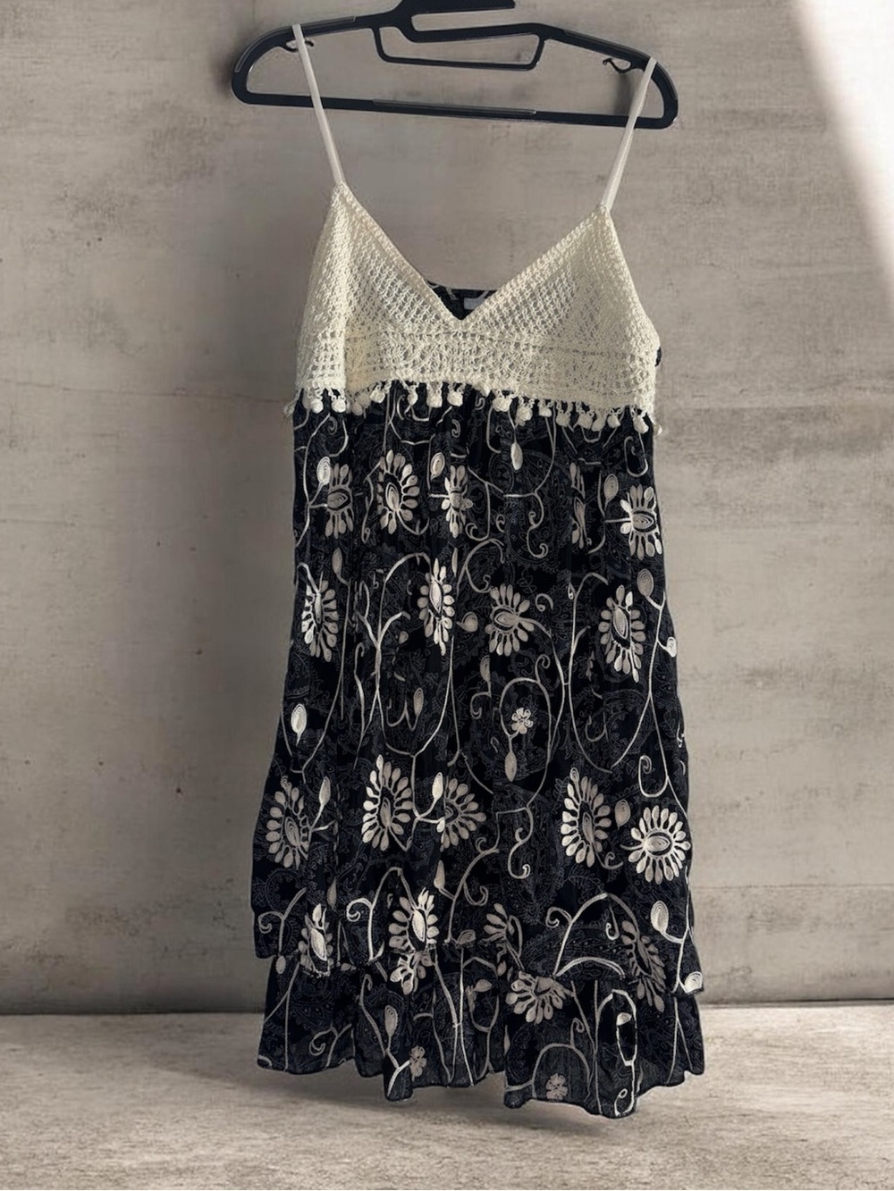Cecico Black Dress with Cream Crochet Detailt Size M